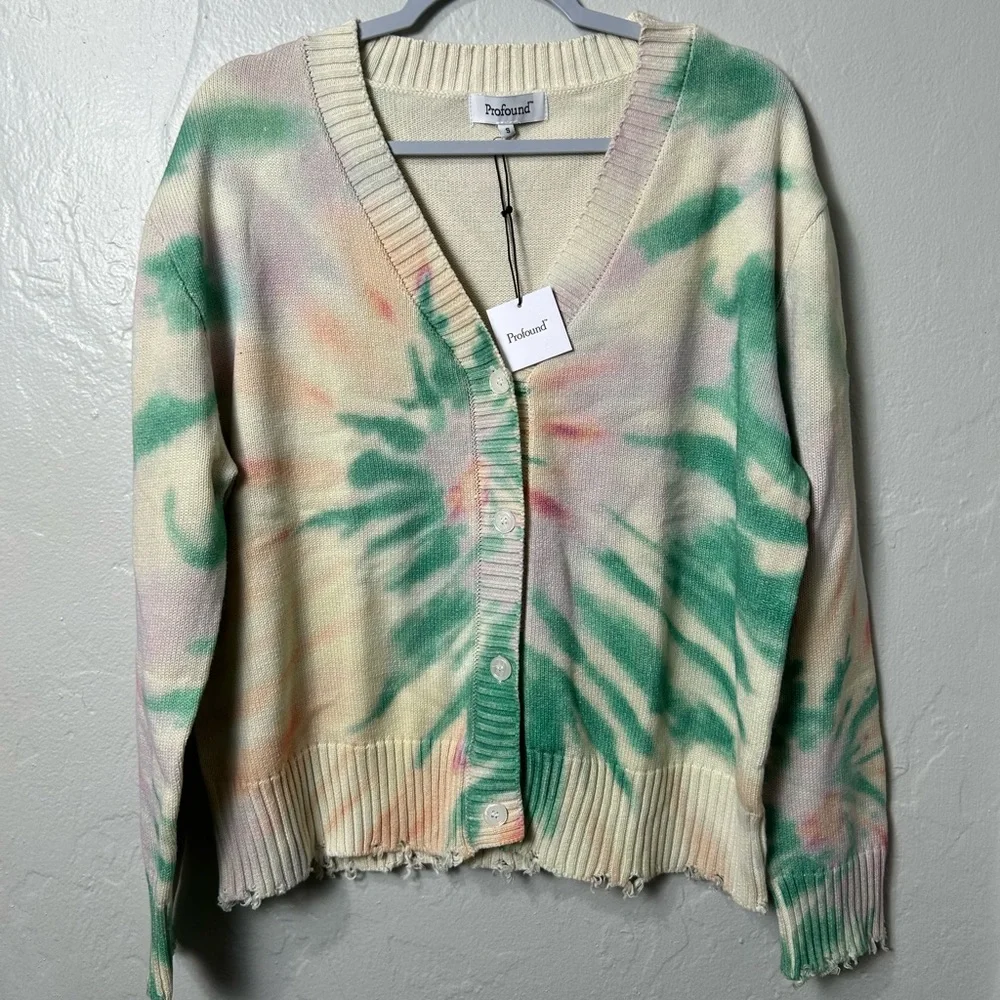 Men's PROFOUND Tie-Dye Green Cardigan Sweater